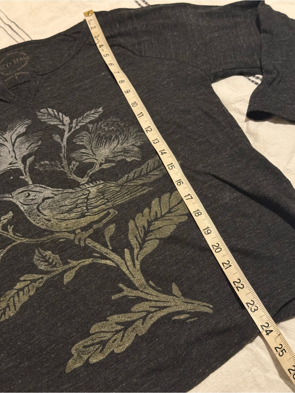 Lucky Brand Charcoal Long-Sleeve Top with Metallic Bird & Floral Print - Picture 7 of 7
